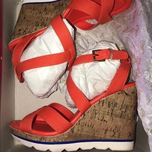 Candie’s cork wedge heels sandals orange